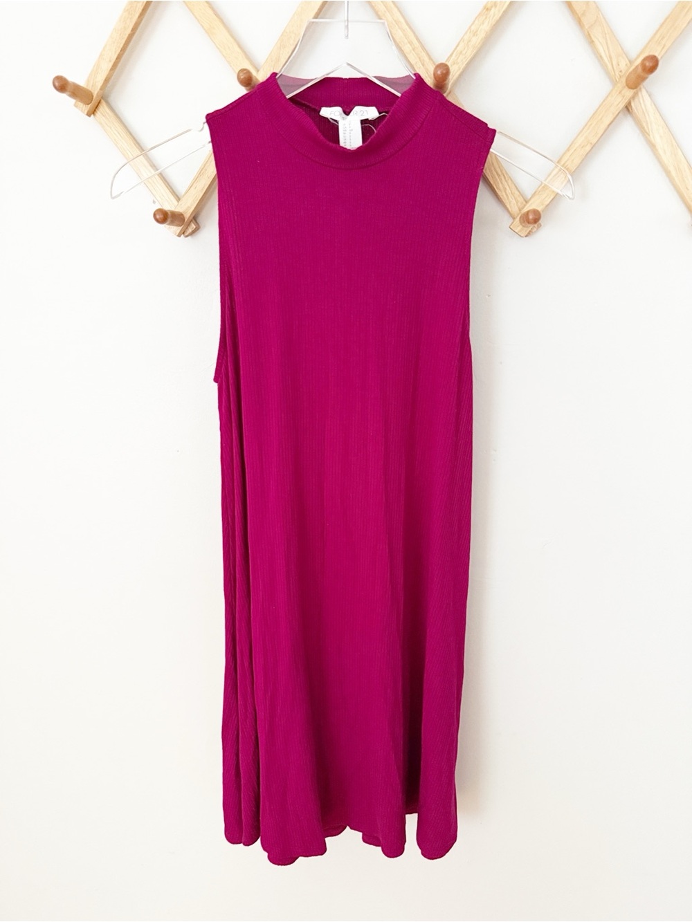 Forever 21 Small Fuchsia Magenta Ribbed Mock Neck Sleeveless Mini Dress Y2K